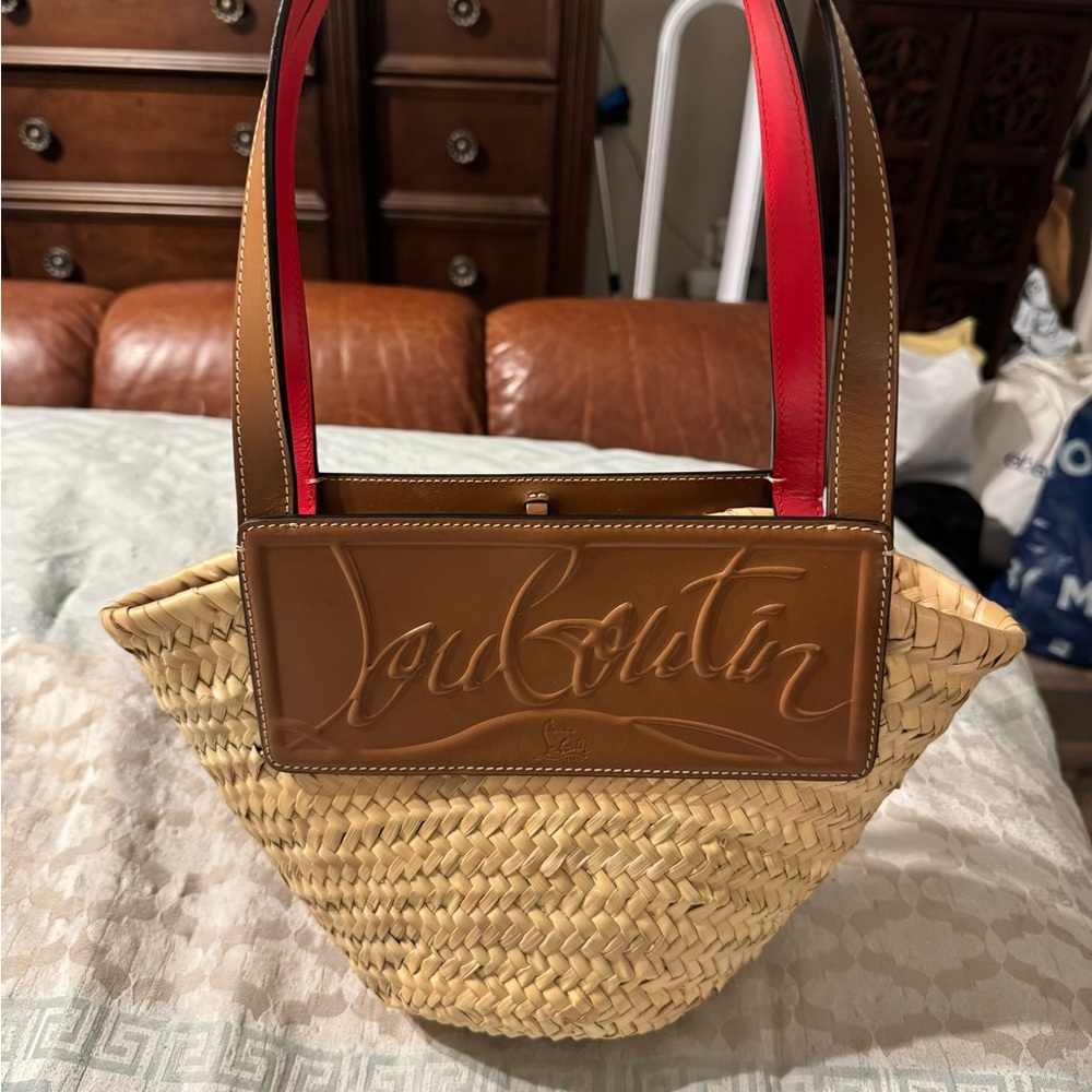 Christian Louboutin Brown and Red Woven Tote Bag